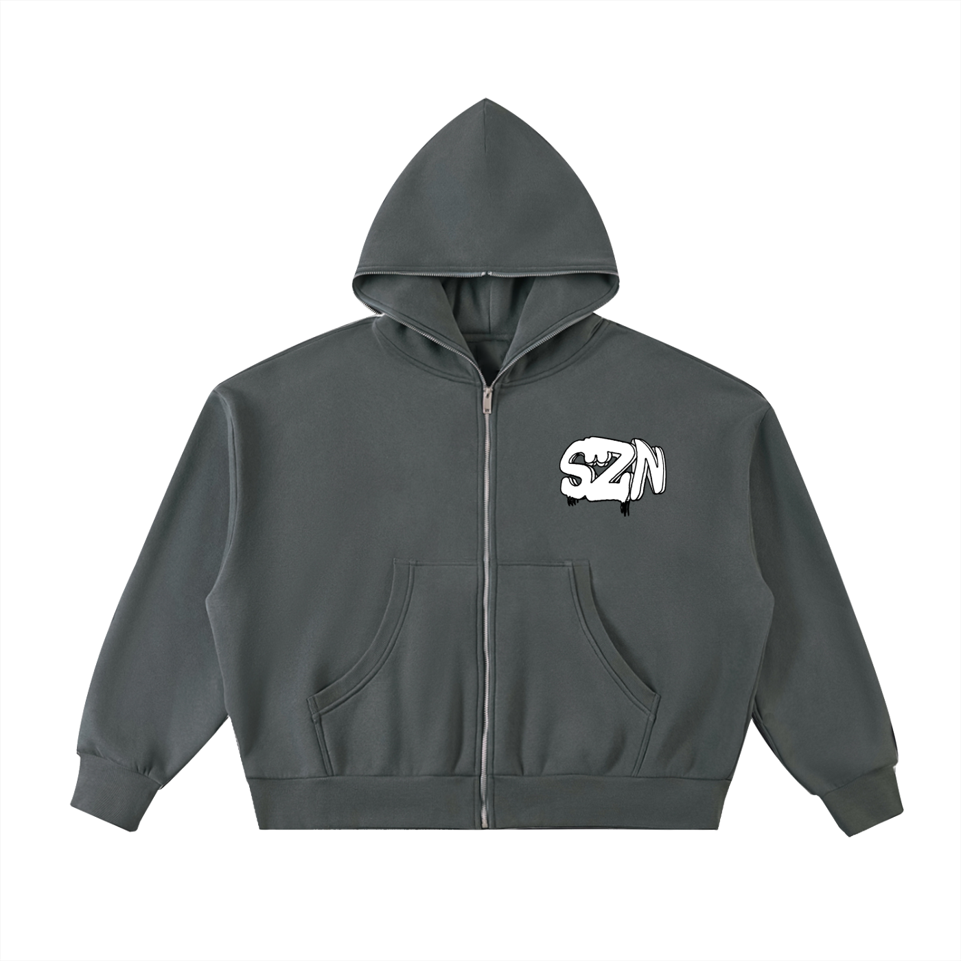 Fleeced Full-Zip Boxy Hoodie