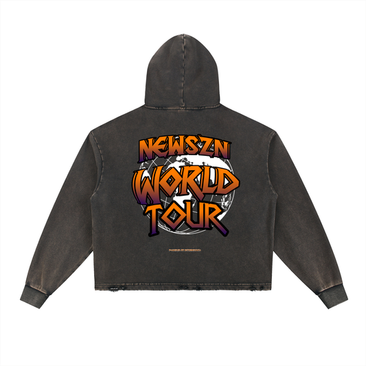 Vintage Washed Frayed-Hem Hoodie